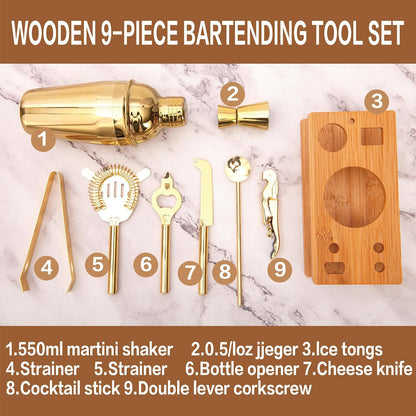 9Pcs-Cocktail Set Set 9Pcs) JNWINOG Shaker Bartending Kit Cocktail Bar Cocktail Mix Drink Making Kit Professional Bar