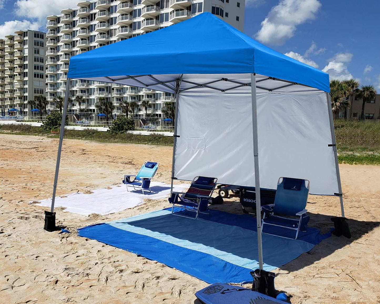 ABCCANOPY Stable Pop Up Beach Tent with Backpack Bag, 8 x 8 ft Base / 6 x 6 ft Top, Royal Blue