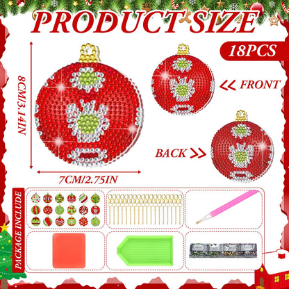 Cunno 18 Pcs Christmas Diamond Art Ornaments Lime Green and Red 5D Diamond Painting Kits Tree Decorations DIY Keychain Double Side Art Christmas Ornaments Xmas Hanging for Tree Adults Family Craft