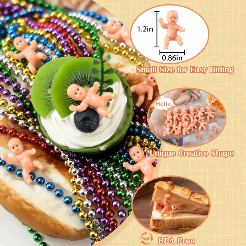 ZZYFGH 48 PCS King Cake Babies, 1.2 Inch Mini Plastic Babies for King Cake Baby Shower, My Water Broke Ice Cube Game, King Cake Baby for Party Decorations
