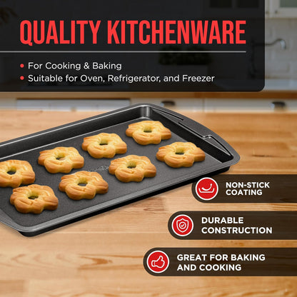 Bakken Swiss Cookie Sheet 3 Piece Set, Non-Stick Stackable Baking Pans with Gray Deluxe Ceramic Coating, Dishwasher Safe