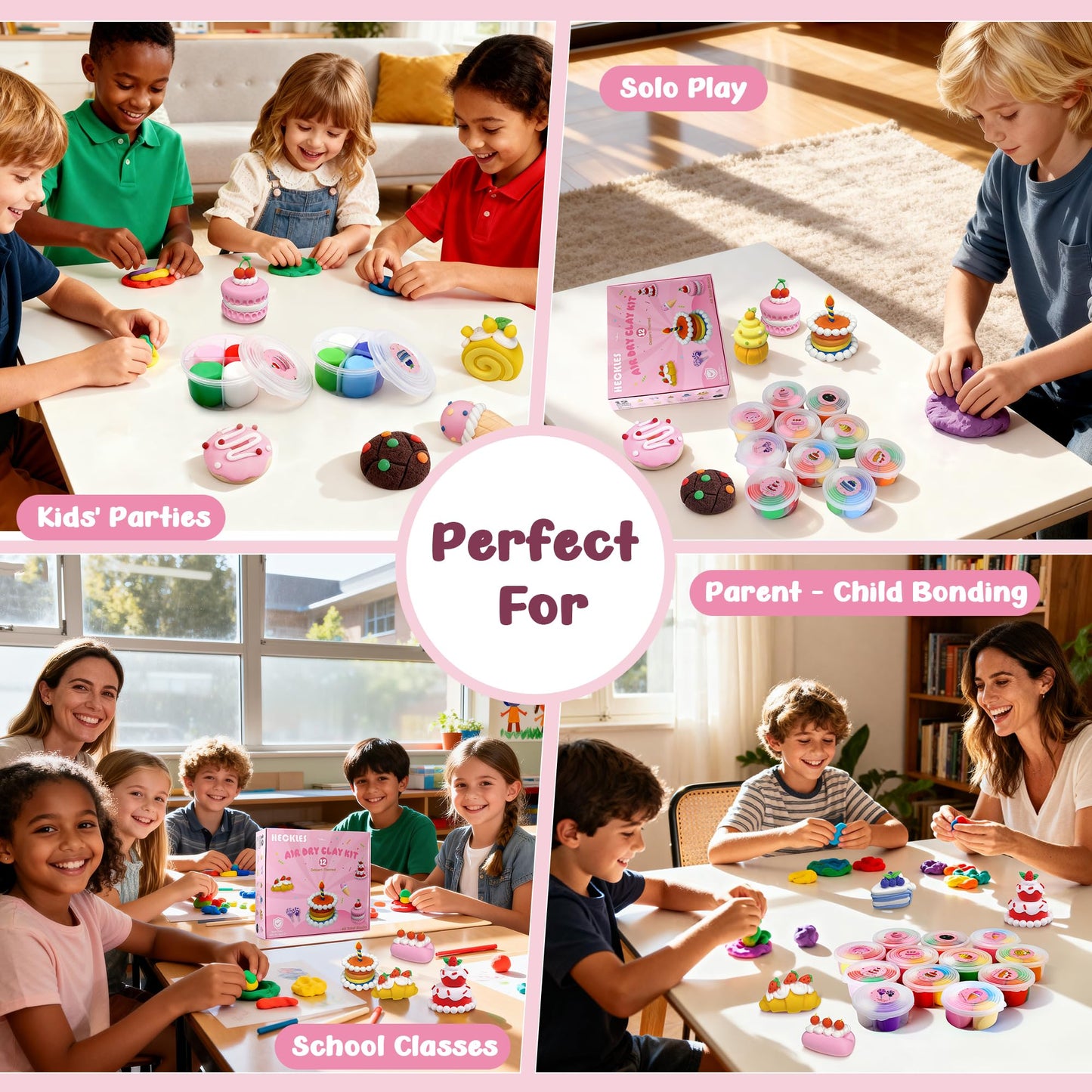 Air Dry Clay Kit for Kids 3-12 - 12 Boxes (48 Total Blocks) Non-Toxic Magic Molding Clay | Dessert-Themed DIY Set - No Baking, Mess-Free - Ideal for Family Time/Birthday Parties & Fine Motor Skills