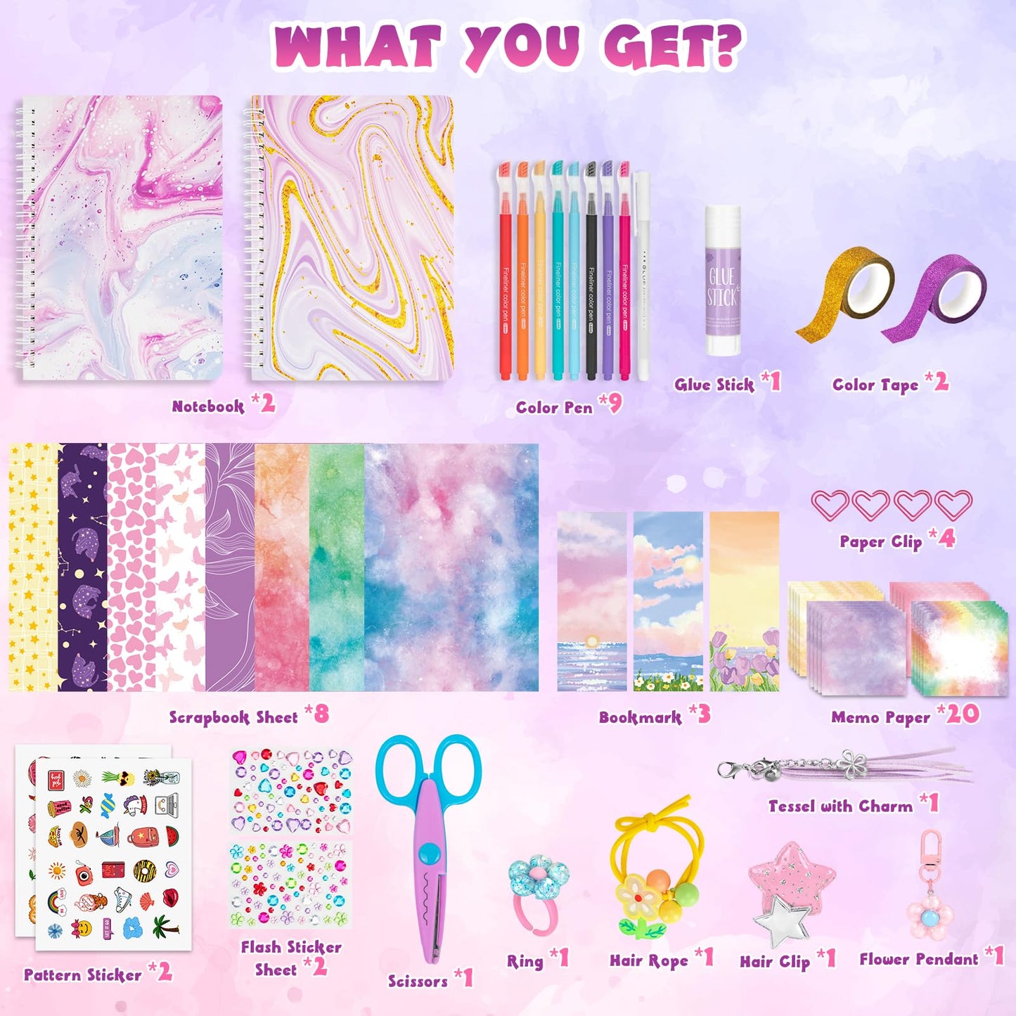 QIYVLOS 2 Pack DIY Journal Kit for Girls, Journaling Diary Toys for Ages 8-13, Arts and Crafts Birthday Stationery Set Gifts for Teen Girls Ages 8 9 10 11 12 13 14 Year Old