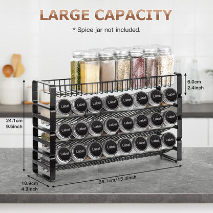 JONYJ 4 Tier Stackable Seasoning Rack Organizer, Detachable Countertop Spice Jar Rack for Cabinet, Freestanding , Black Frosted Iron Kitchen Counter Shelf
