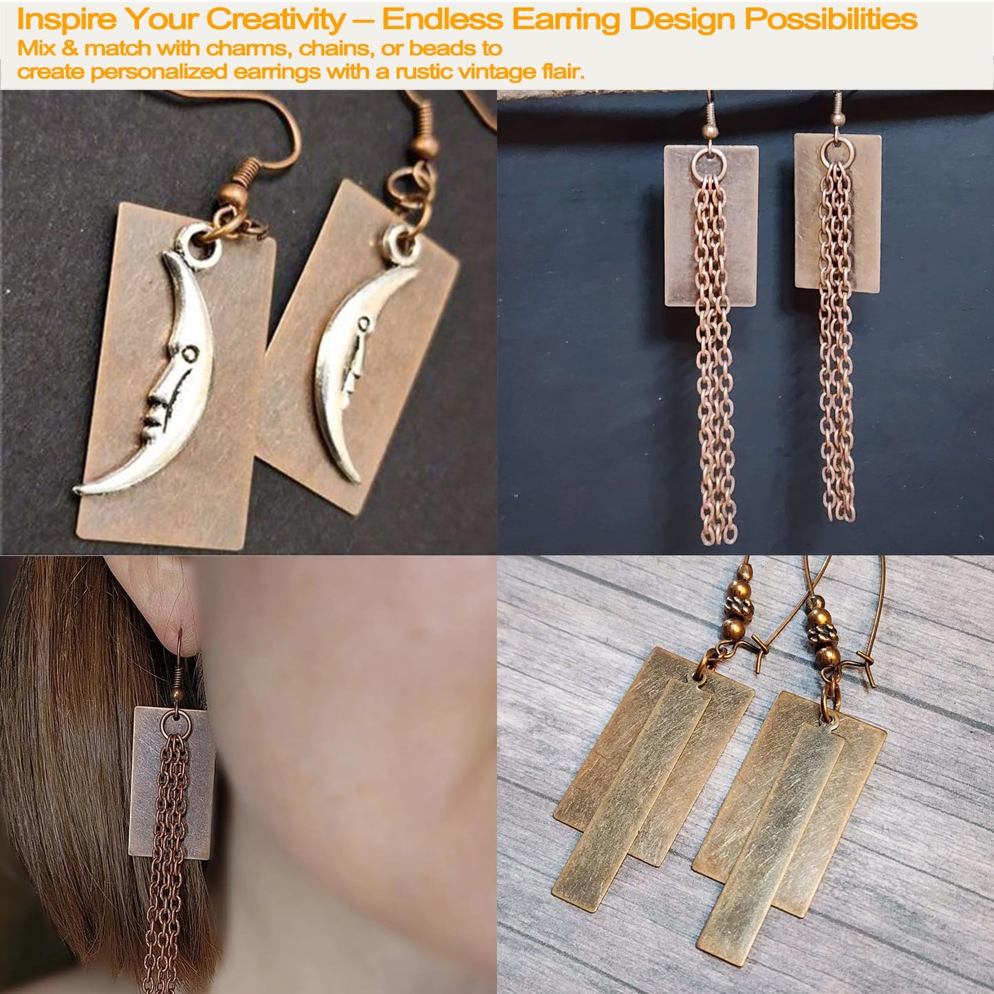 ROSENORTH Jewelry Stamping Kit – 30 Antique Copper Brass Blanks in 5 Shapes with Earring Hooks, Backs & Jump Rings for DIY Earrings & Necklaces (84 PCS)