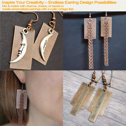 ROSENORTH Jewelry Stamping Kit – 30 Antique Copper Brass Blanks in 5 Shapes with Earring Hooks, Backs & Jump Rings for DIY Earrings & Necklaces (84 PCS)