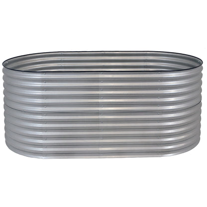 Sunnydaze 79-Inch Oval Raised Garden Bed - Stackable Steel Vegetable Flower Bed Planter Kit with Rubber Edge Trim - Silver