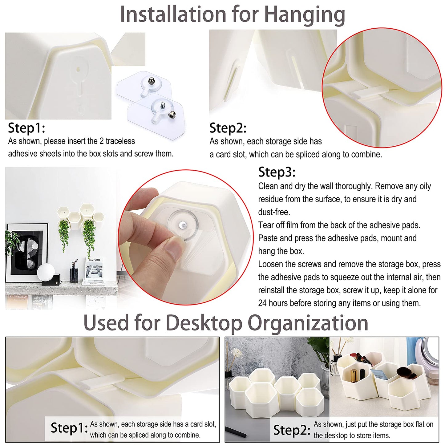 BTSKY Hexagonal Creative Pen Holder, Pen Container, Brush Pot, Combination Desktop Storage Organizer, Creative Hanging Planter Holder Multifunctional Wall-Mounted(White)