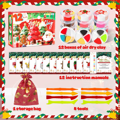 MuseLuxe Air Dry Clay - 12 Boxes Christmas Modeling Clay Kit with 8 Sculpting Tools,Safe & Non-Toxic,DIY Magic Gifts Toys for Boys,Girls,Kids