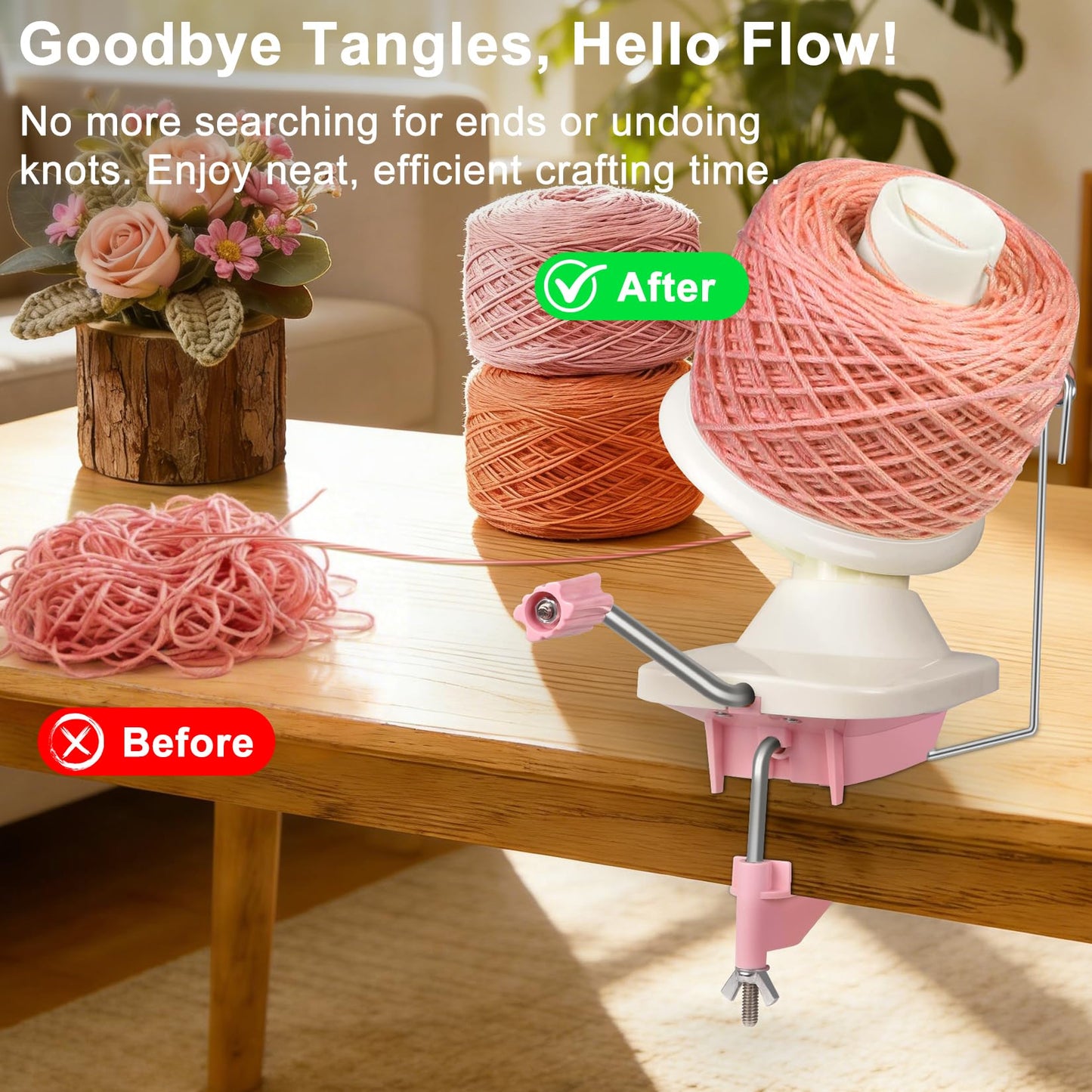 SOGCASE Yarn Winder, Manual Yarn Ball Winder for Crocheting and Knitting, Create Cakes up to 4 oz / 100g, Pink