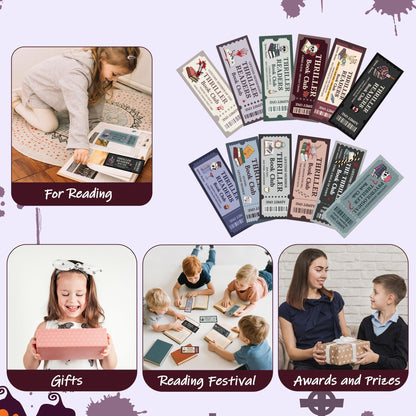 Laffact Halloween Thriller Book Club Bookmarks - 120 Horror Ticket Style Reading Tracker, Double-Sided Page Marker, Thanksgiving Christmas Birthday Bookish Gifts for Book Lover Rewards School Library