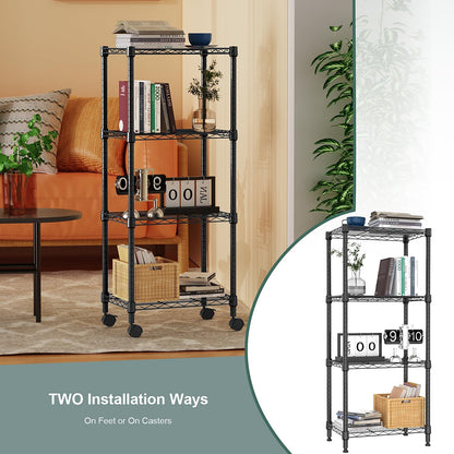 4-Shelf 11.8" 17.7" 40.8" M MZG Adjustable Heavy Duty Steel Wire Rack, Adjustable Storage Shelving Unit with Wheel
