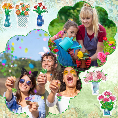 Huquary 60 Pcs Diamond Art Keychains Potted Plants Diamond Painting Keychain Kits for Adults Double Sided 5d Rhinestones Spring Hanging Key Chains Ornaments for Beginners DIY Crafts Party