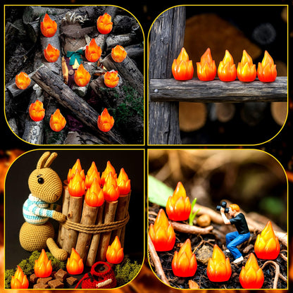 Thyle 100 Pcs Mini Resin Fire Miniature Flame Figurines Christmas Tiny Fake Fire Campfire Model Gift Micro Town Accessories for Xmas Small Village Accessories DIY Scene Garden Home Landscape Decor