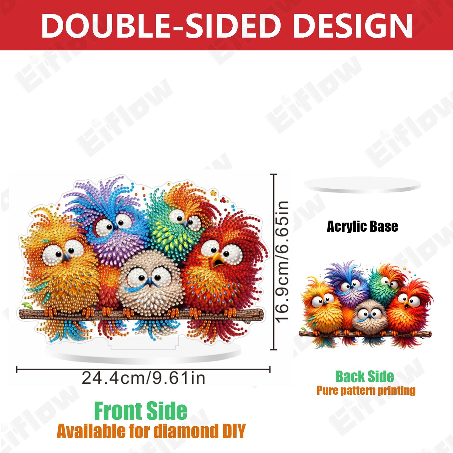 Eiflow Desktop Diamond Art Kit for Adults Halloween, DIY Tabletop Diamond Art Painting with Stand, Acrylic Stand Up Gem Painting Board Kit (Birds)
