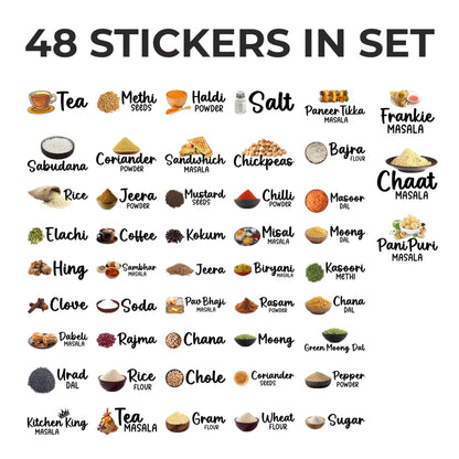 Indian Kitchen Labels Set, 48 Labels, Spice and Pantry Organization Stickers, 1.2 Inch Width