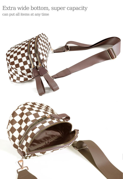 Spacious Checkered Nylon Crossbody Bag Bum Bag Checkered Handbags Wallets for Women