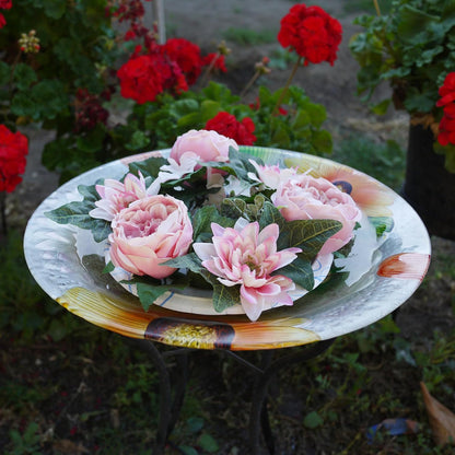 Admired By Nature 13" Artificial Peony Greenery Wreath Candle Rings Floral Decor for Home, Wedding, Valentine's Day,
