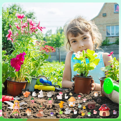 GGSTDDUP 54 Pcs Fairy Garden Accessories, Mini Resin Animals Figures, Miniature Table and Chairs, Bridge, Fence, Fairy House Kit with 50g Artificial Moss for DIY Craft Landscape Bonsai Glass Container