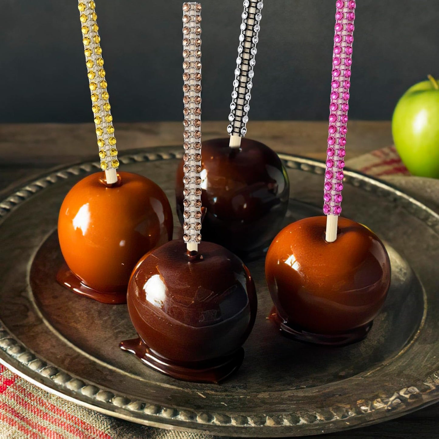 MULTIONS 26+24PCS set,Treat Including24PCS 6-Inch Stick24PCS Candy Apple Stick Sticks Rhinestone Apple Bamboo Bags a