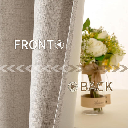 MIULEE 90-Inch Linen Textured Curtains - 100% Blackout Thermal Insulated Taupe Drapes | Luxury Room Darkening for Bedroom & Nursery (2 Panels)