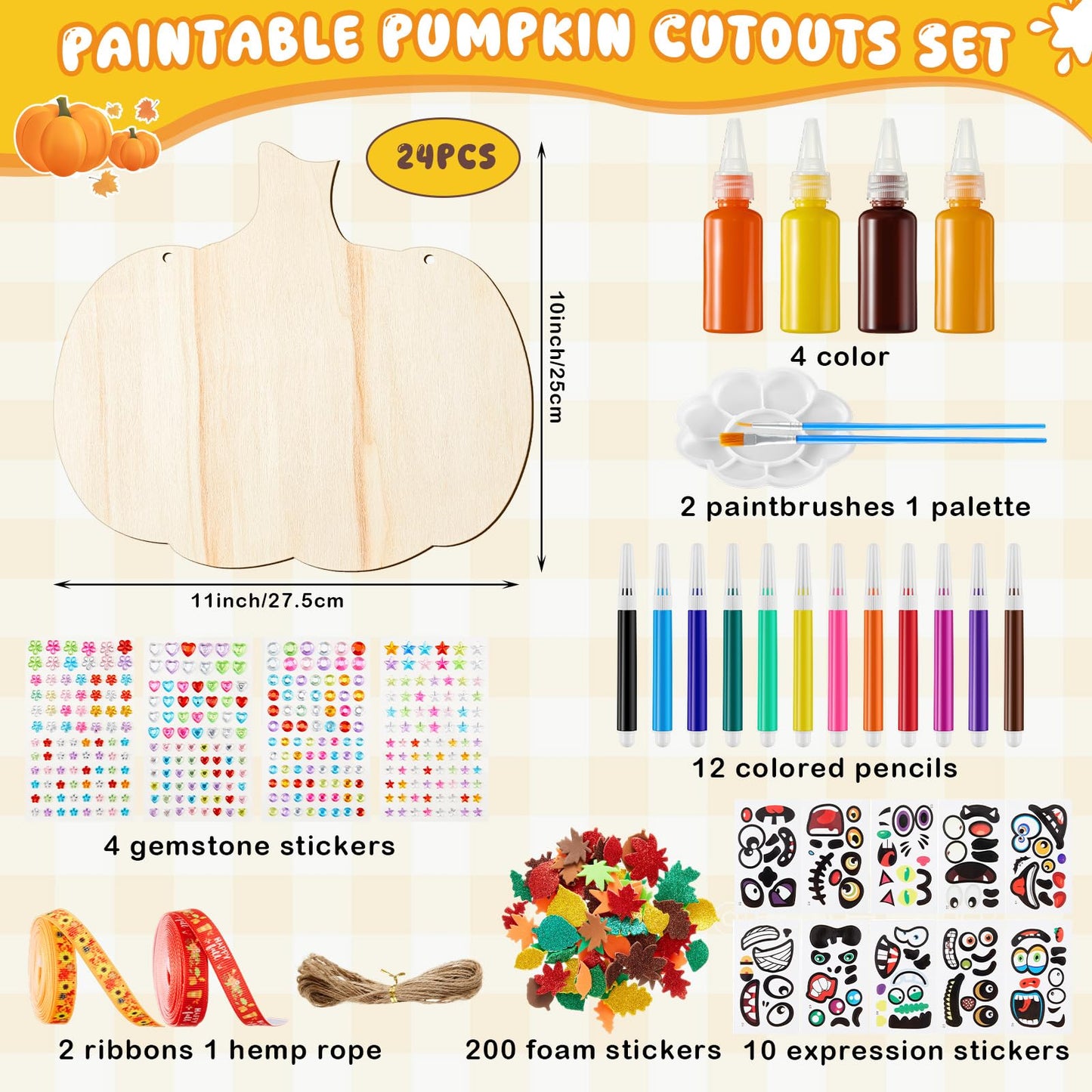 Faccito 24 Pcs Thanksgiving Large Wooden Pumpkin Cutouts 11 Inches Unfinished Wooden Cutout Blank Pumpkin Shape Painting Kits