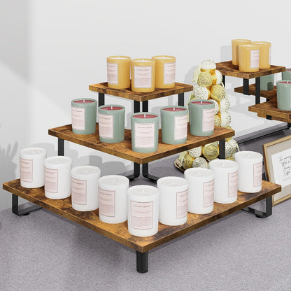ELITEROO 3 Tier Wooden Retail Display Shelves, Portable Display Rack for Retail Counter Top Craft Shows, 3 Step Corner Tiered Table Display Tower Stand for Cupcake Jewelry Card Sticker Display