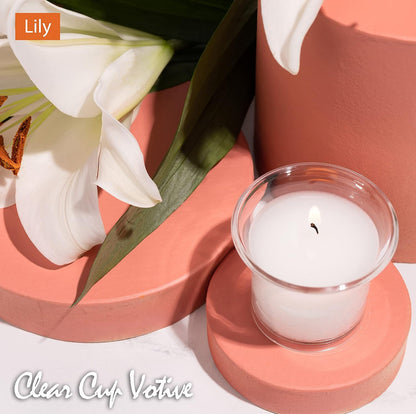 HYOOLA Clear Cup Scented Votive Candles - Lily, 12 Hour Burn Time, 4 Pack