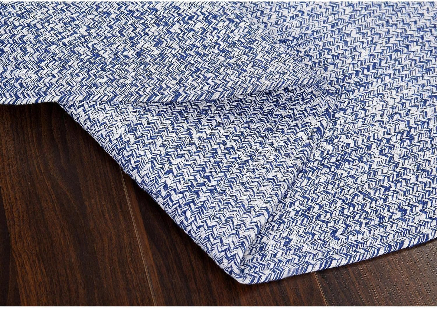 Super Area Rugs Farmhouse Braided Rug - Cotton Kitchen Reversible Carpet, Blue & White, 8" X 28" - Single Stair Tread