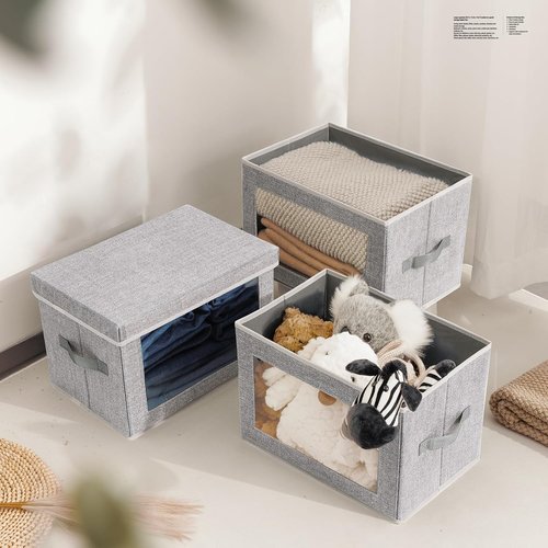 Homsorout Fabric Storage Bins - 3-Pack Foldable Storage Cubes with Lids for Home & Office Organization