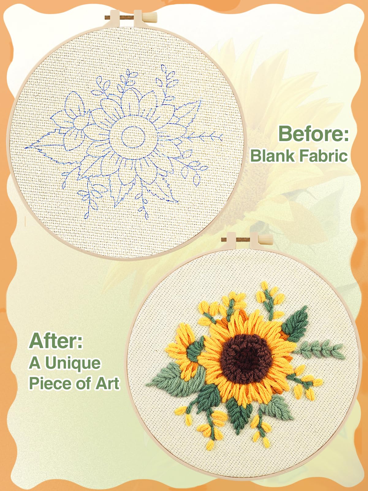 Punch Needle Kit Adults Beginner - Includes Hoop/Needle/Yarns/Punch Needle Fabric with Pattern, Embroidery Craft Gifts for Women Mother, Cute Sunflower