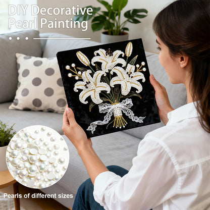 ARTopet DIY Pearl Painting Kit with Frame Gemstone Pearl Diamond Dots Beads Canvas Art Craft for Adults Beginners Display for Tabletop and Wall Mounting Home Decor-Lily