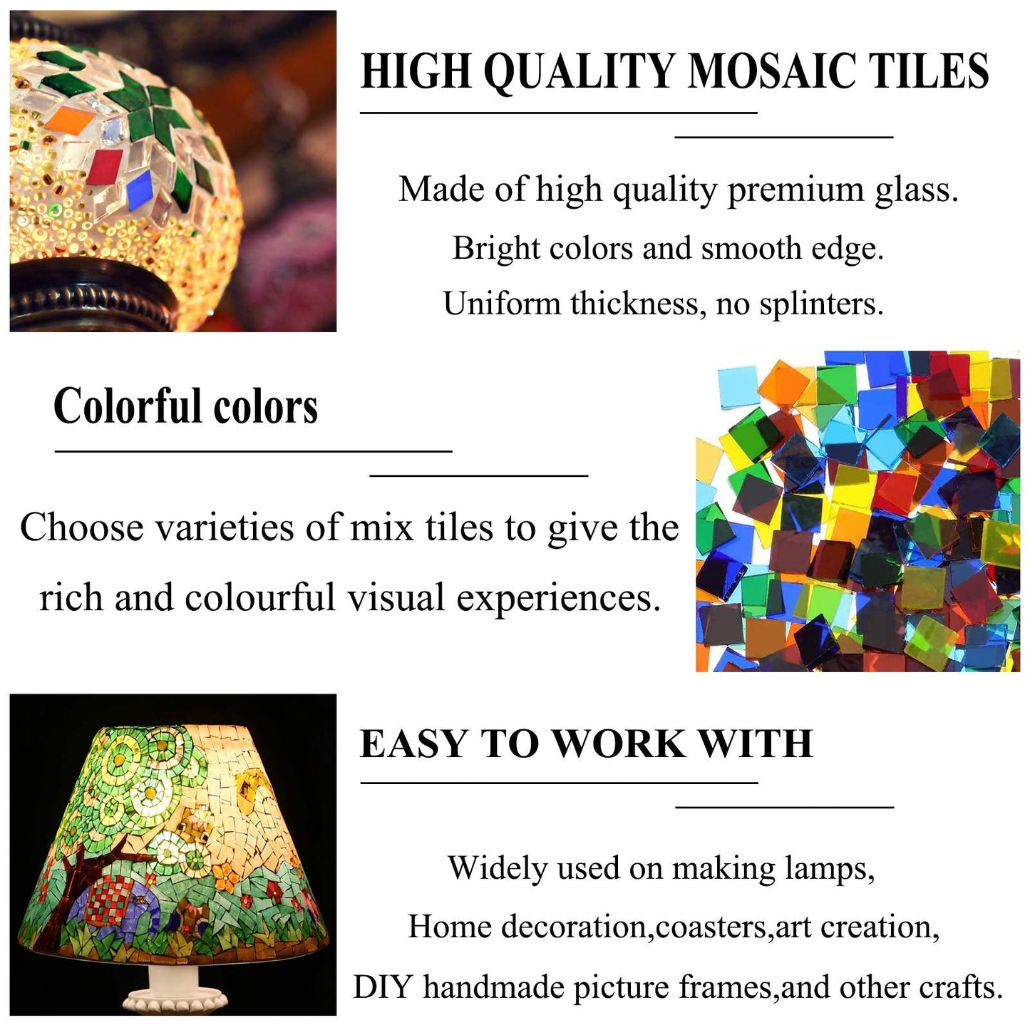 Csdtylh 1100 Pcs Mosaic Tiles, Glass Mosaic Tiles for Crafts Bulk, Stained Mosaic Glass Pieces, Mosaic Supplies for Home Decoration, Art Crafts, DIY Projects, Transparent (Mixed Shape)