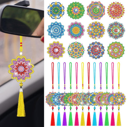 JenPen 12 Pcs Diamond Painting Car Ornaments Diamond Art Ornament for Car Double Sided Painting Hanging Ornament Crystal Gem Garden Decoration Paint DIY Kit (Classic Mandala)