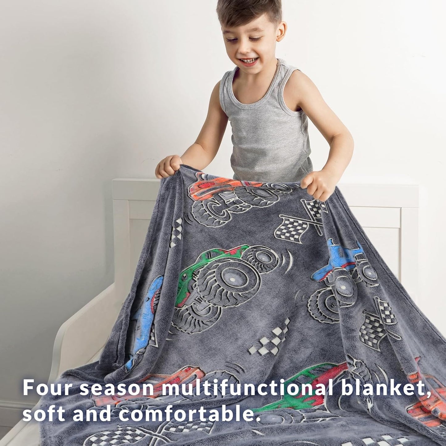 2-6, 40"x50" OHOIT Truck Blanket for Boys, Construction Excavator Tractor Toddler Blanket, Kids Gifts for Boys, Glow