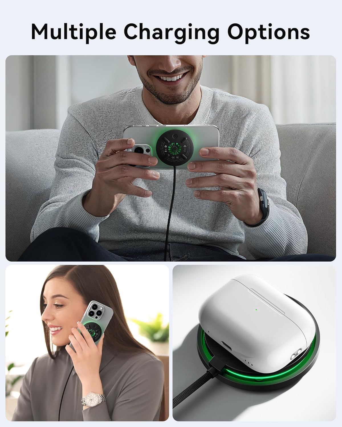 INIU Magnetic Wireless Charger, Qi2 Certified 15W Fast Mag-Safe Wireless Charging Pad with Cooling Fan, Only for iPhone 17 16 15 14 13 12 Series, AirPods, and More (Adapter Included)