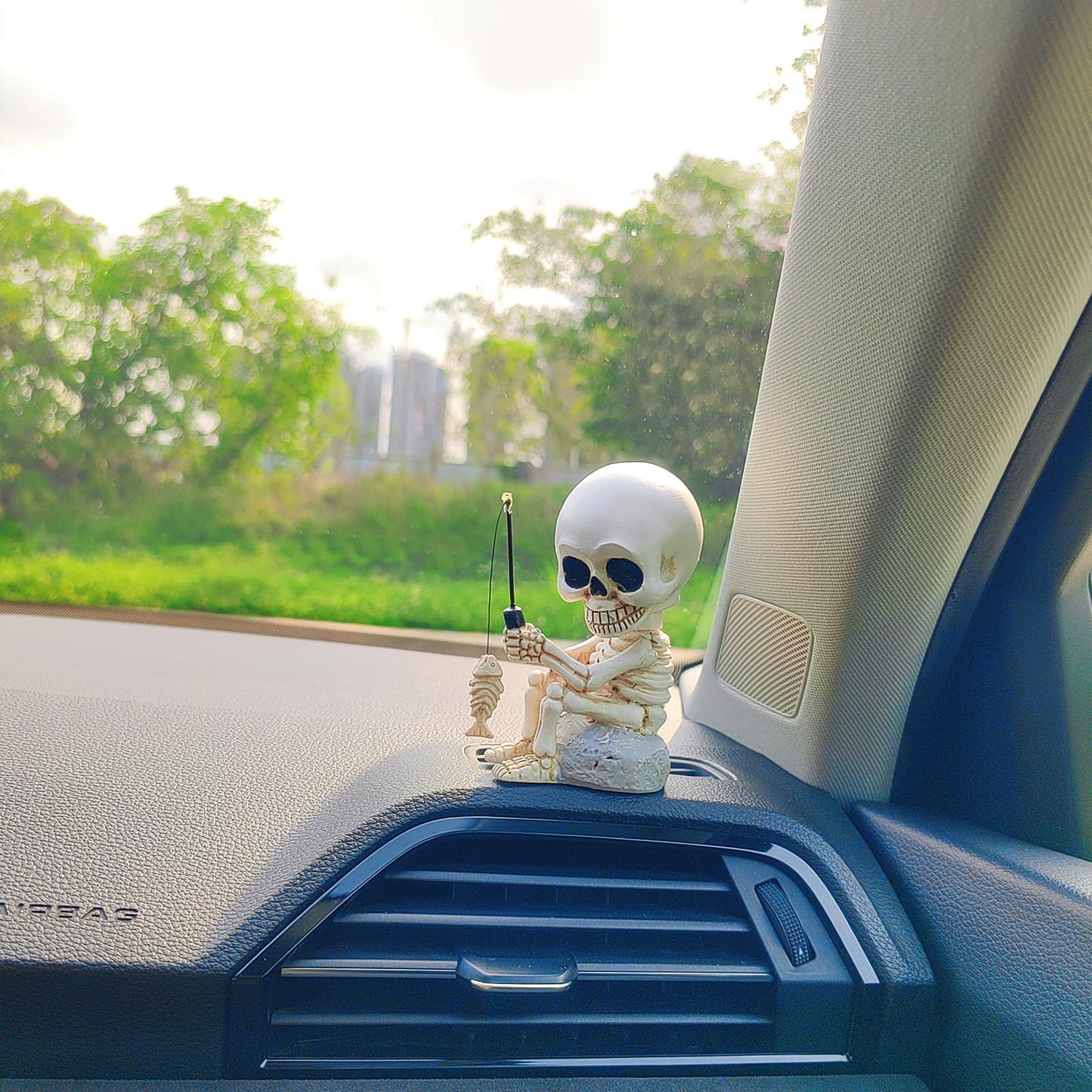 Starupway Funny Fishing Ornament Dashboard Decorations, Cute Car Accessories Interior Dashboard Decor, Swinging Fish Car Dash Decoration (Skeleton)