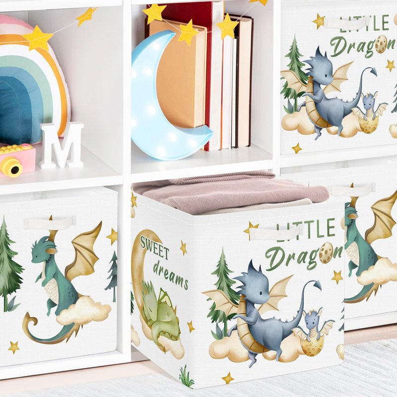 Clastyle 3 pcs Dinosaur Cube Storage Unit Boxes Volcano Kallax Box for Shelves Parents Storage Baskets for Book Clothes Toy Organizer, Dragon, 11.8x11.8x11.8 in