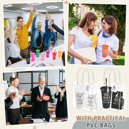Widecook 181 Pcs Employee Appreciation Gifts 24 oz Inspirational Plastic Cups with Lid and Straw Notebooks Ballpoint Pens Keychains PVC Gift Bags Thank You Supplies for Teacher Coworker Staff(Classic)