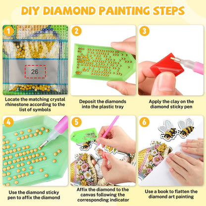 Bowetile Gnome Diamond Art Hanging Kits for Adults, 5D Special Shape Bee Diamond Painting Flowers Pendant Kits, Gem Art Suncatchers Painting Window Ornament for Home Garden Wall Decor