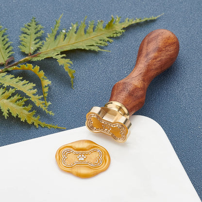 CRASPIRE Bone Dog Paw Wax Seal Stamp, Brass Head, Wooden Handle, Removable, 7mm Inner Size, Suitable for Wedding, Envelope, Invitations, Gift Wrap