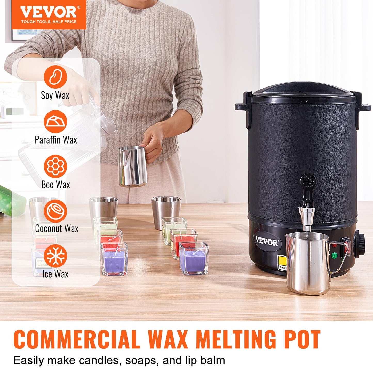 VEVOR 10Lbs Wax Melter for Candle Making, Large Electric Wax Melting Pot Easy Pour Spout, 9-Level Temperature Control, Easy Clean for Candle Soap Cream Beauty Bulk Production Business