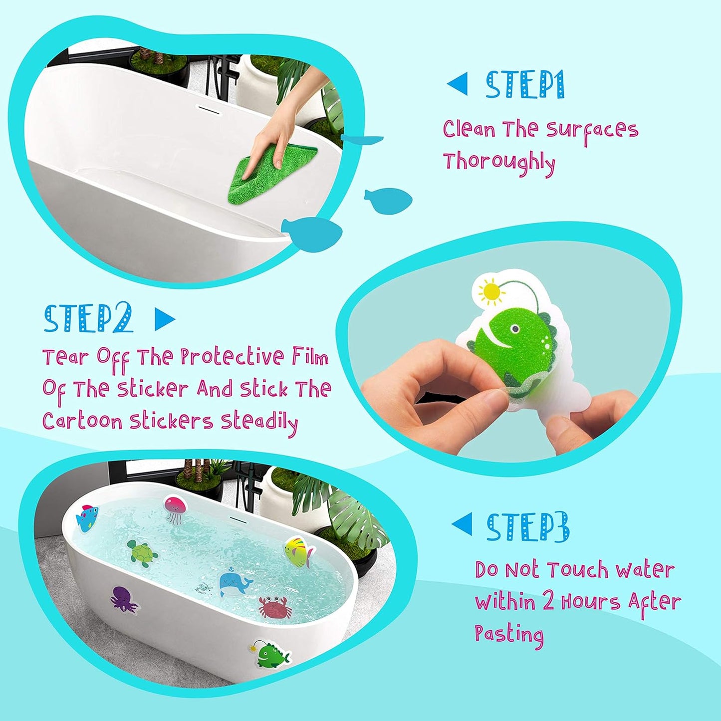 Hebayy 30 Non-Slip Sea Animal Bathtub Shower Deco Stickers, Water-Resistance in 30 Designs