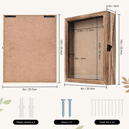 TILBLKUP Shadow Box Frame Display Case 8x10 Shadow Box with Linen Back, Real Glass Window Door with Hinge, Picture Frame for Memorabilia Medals Wedding Bouquet Collections, Memory Box for Keepsakes
