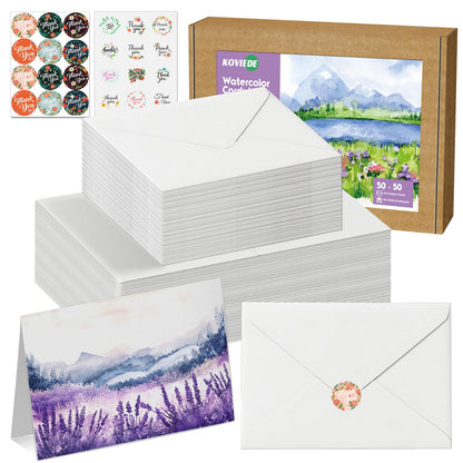 KOVIEDE 50 Pack Foldable Blank Watercolor Cards with Envelopes 4 x 6 Inch, 140lb Heavyweight, 100% Cotton, White, Acid-Free Water color Cards to Paint or Cards Making for Christmas Birthday