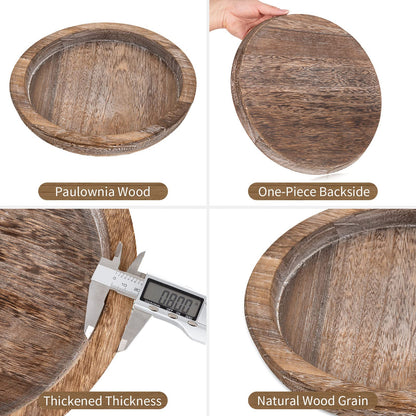Hanobe Candle Plate Holder Tray: Round Wooden Decorative Candle Plate Small Farmhouse Table Centerpiece Rustic Wood Tealight Pillar Trays for Christmas Wedding Halloween Home Decor