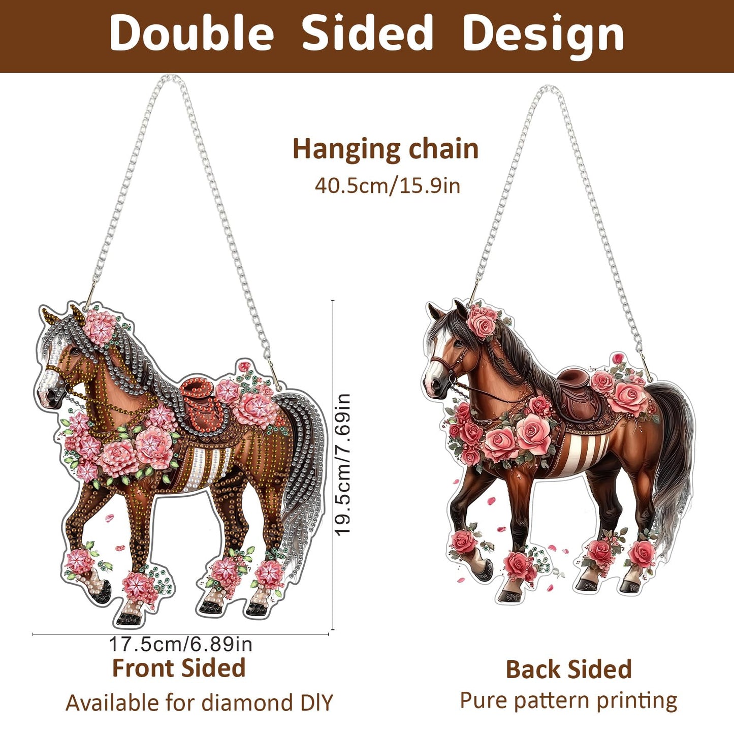 Horse Diamond Art Hanging Kits for Adults, Animal Diamond Painting Pendant Kits, DIY Acrylic 5D Special Shaped Crystal Diamonds Gem Art Painting Ornament for Home Wall Decor Gift 8x8 Inch