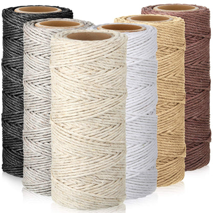 6 Rolls Thread Cord Set Flax String Cord Twine String Rope for Handmade Craft, Bracelets Keychains Making Accessories, 1 mm, 264 Yards in Total (Black, White, Dark Brown, Dark Gray, Khaki, Beige)