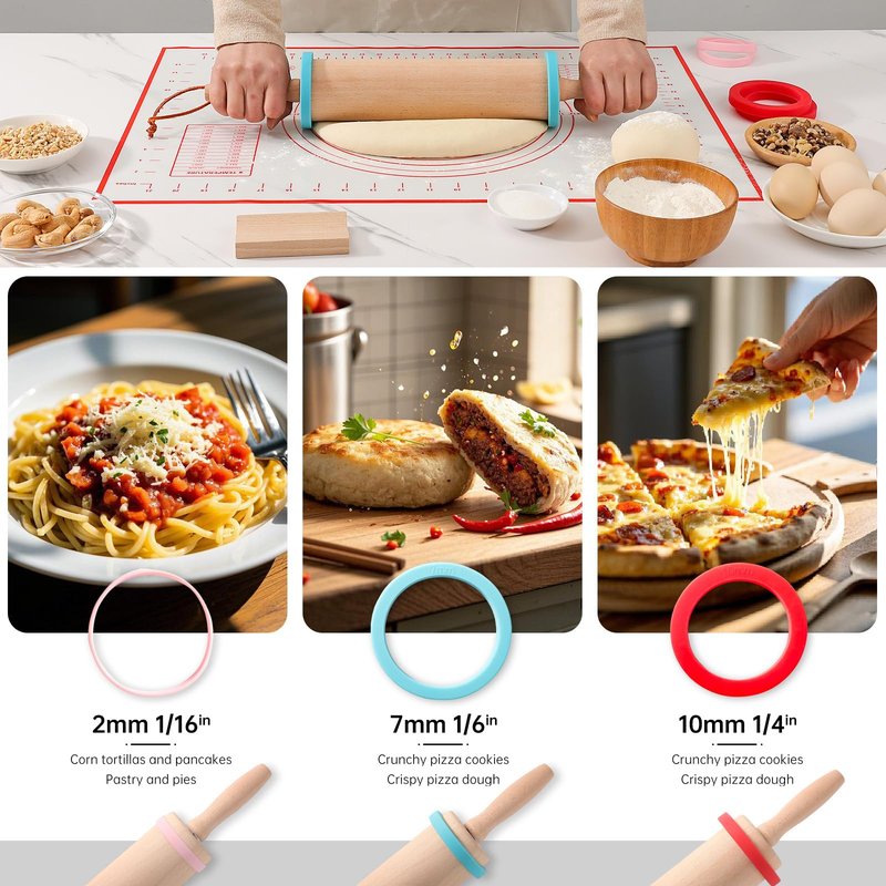WitHlper 17" Professional Beechwood Rolling Pin for Baking – Ergonomic Handle, Heavy-Duty Dough Roller for Pizza, Pie Crust, Cookies, Pastry Tortillas – Smooth Wooden Rolling Pin with Comfort Grip