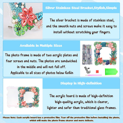 AIRDEA 5D Diamond Art Painting Desktop Photo Frame Ornament Flowers Butterfly Special Shape Diamond Dots Frame Kits for Adults,8x8in/20x20cm (Green Pink Blue)